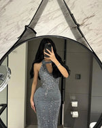 Sleeveless Halter Sequins Sparkle Mermaid Sleeveless Evening Dress
