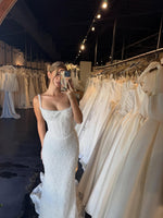 Spaghetti Straps Square Neck Sleeveless Sparkle Flowers Mermaid Wedding Dress