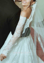 Tulle Long Sleeves Off the Shoulder Lace Princess Wedding Dresses