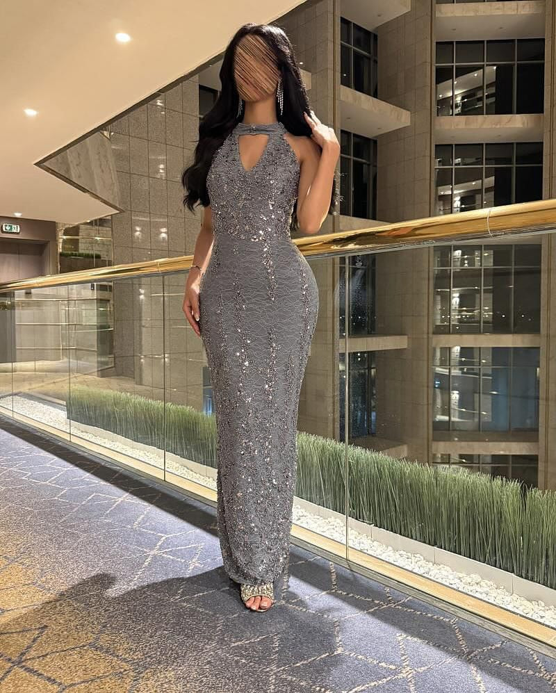 Sleeveless Halter Sequins Sparkle Mermaid Sleeveless Evening Dress