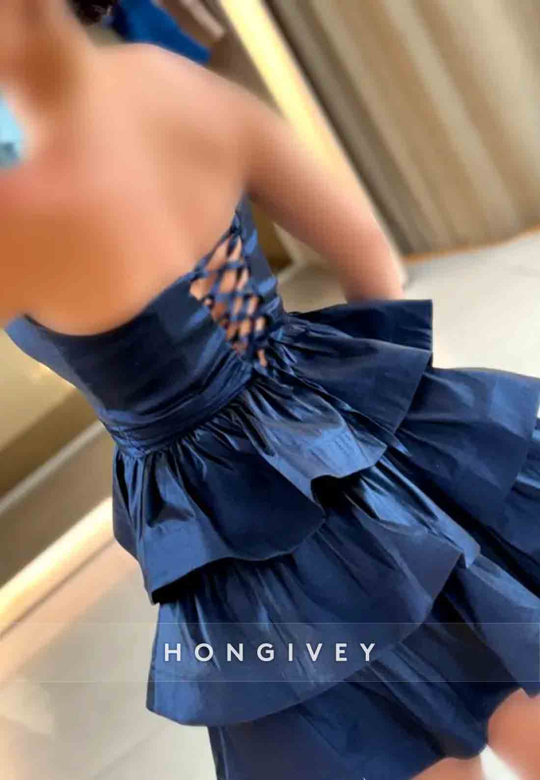 Sweetheart A-Line Strapless Crisscross Back Ruched Short Homecoming Dresses