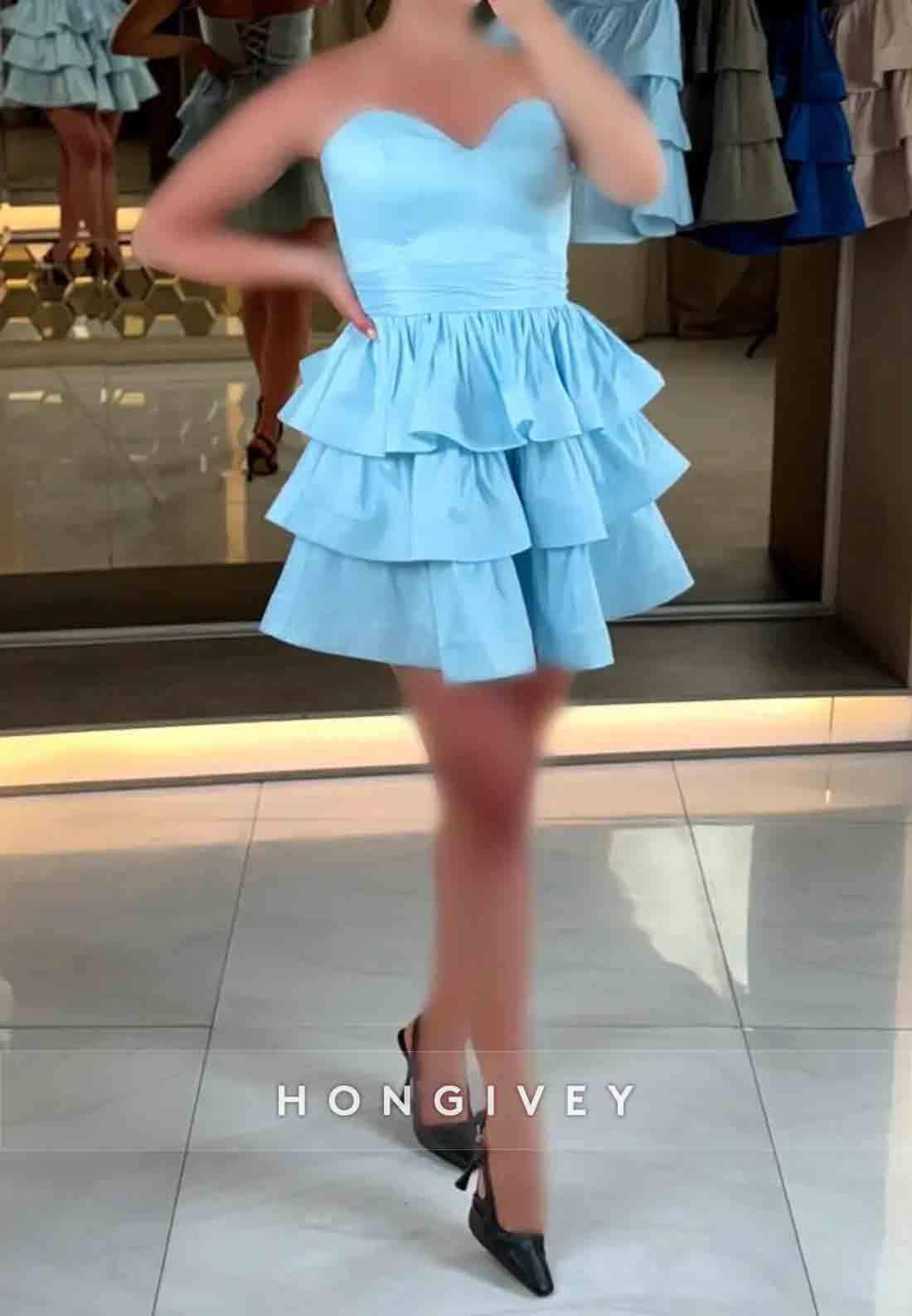 Sweetheart A-Line Strapless Crisscross Back Ruched Short Homecoming Dresses