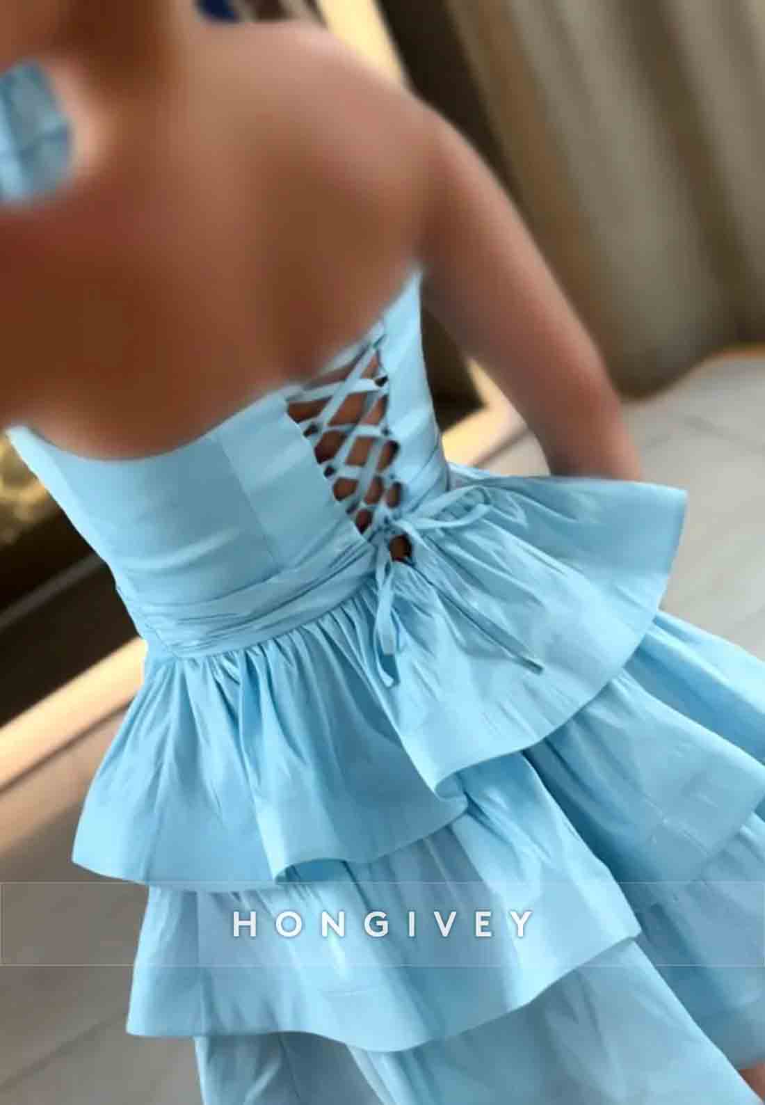 Sweetheart A-Line Strapless Crisscross Back Ruched Short Homecoming Dresses