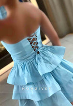 Sweetheart A-Line Strapless Crisscross Back Ruched Short Homecoming Dresses