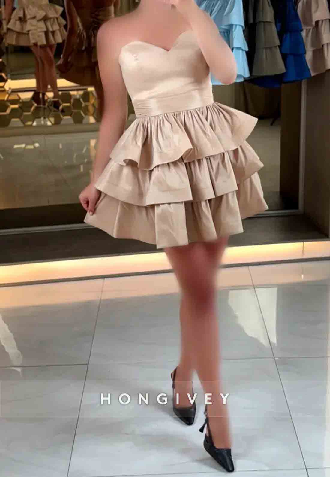 Sweetheart A-Line Strapless Crisscross Back Ruched Short Homecoming Dresses