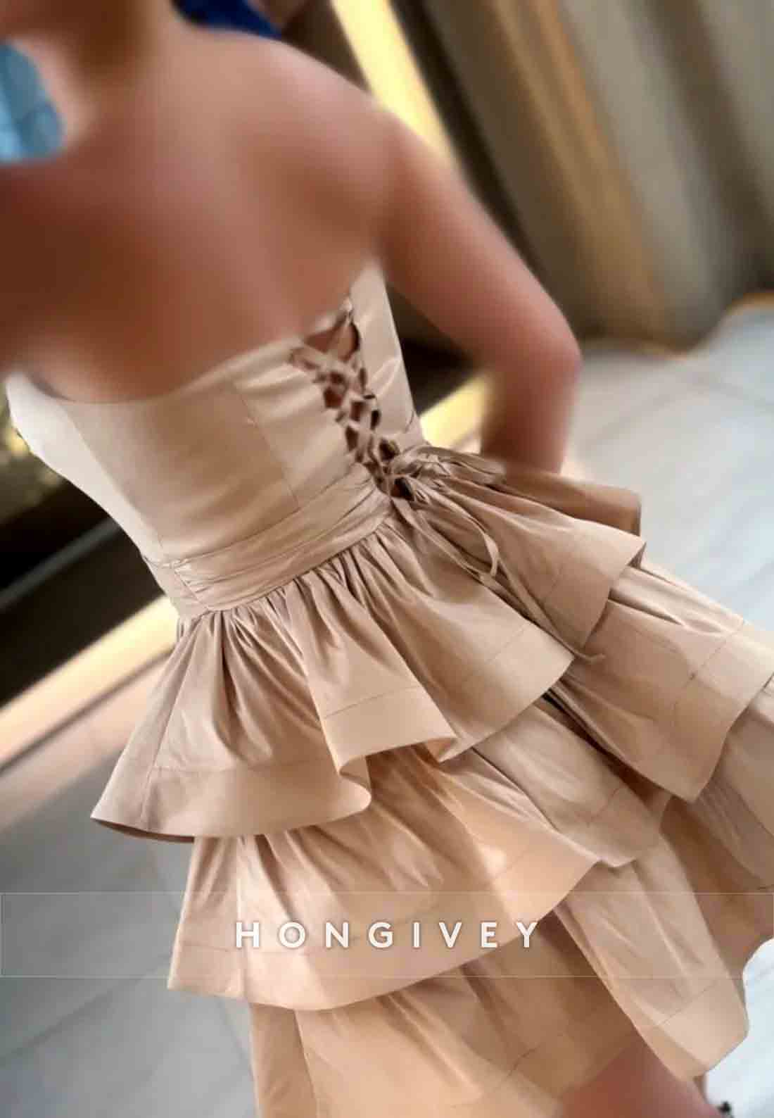 Sweetheart A-Line Strapless Crisscross Back Ruched Short Homecoming Dresses