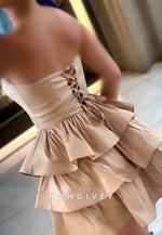 Sweetheart A-Line Strapless Crisscross Back Ruched Short Homecoming Dresses