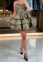 Sweetheart A-Line Strapless Crisscross Back Ruched Short Homecoming Dresses