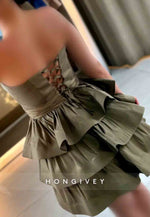 Sweetheart A-Line Strapless Crisscross Back Ruched Short Homecoming Dresses