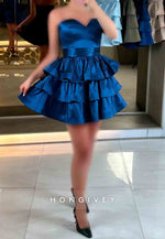 Sweetheart A-Line Strapless Crisscross Back Ruched Short Homecoming Dresses