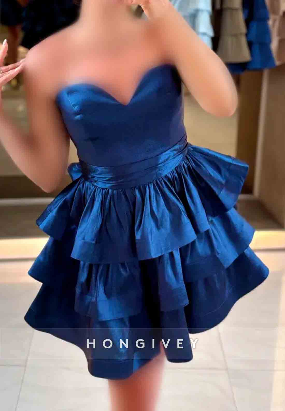 Sweetheart A-Line Strapless Crisscross Back Ruched Short Homecoming Dresses