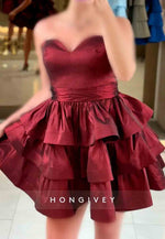 Sweetheart A-Line Strapless Crisscross Back Ruched Short Homecoming Dresses