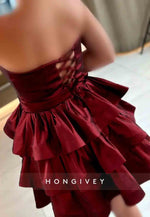Sweetheart A-Line Strapless Crisscross Back Ruched Short Homecoming Dresses