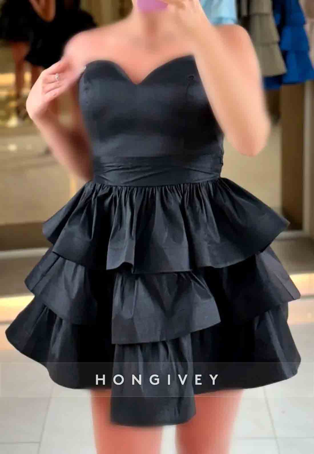 Sweetheart A-Line Strapless Crisscross Back Ruched Short Homecoming Dresses