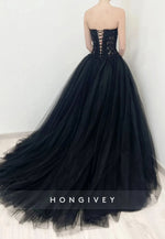 Balck Strapless Sweetheart Princess Empire Wedding Dresses with Beading Corset