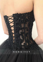 Balck Strapless Sweetheart Princess Empire Wedding Dresses with Beading Corset