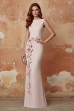 Elegant Pink 3D Floral Classic Boat Neck Sleeveless Evening Dress