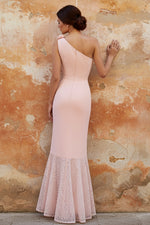 Pink 3D Flowers Lace Classic One Shoulder Sleeveless Mermaid Evening Dress