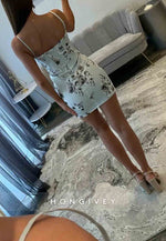 Floral Print Spaghetti Straps Sweetheart Sheath Mini Homecoming Dress