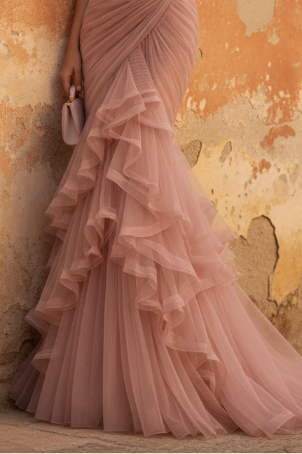 Tulle Spaghetti Sleeveless Backless Mermaid Floor-Length Evening Dress