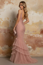 Tulle Spaghetti Sleeveless Backless Mermaid Floor-Length Evening Dress