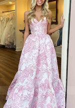 Floral Print Sweetheart Sweep Train Strapless Empire Princess Prom Dresses
