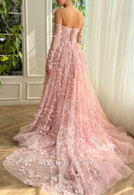 Pink Overskirt and A-Line dress with Off the Shoulder Long Sleeves and Embroidery