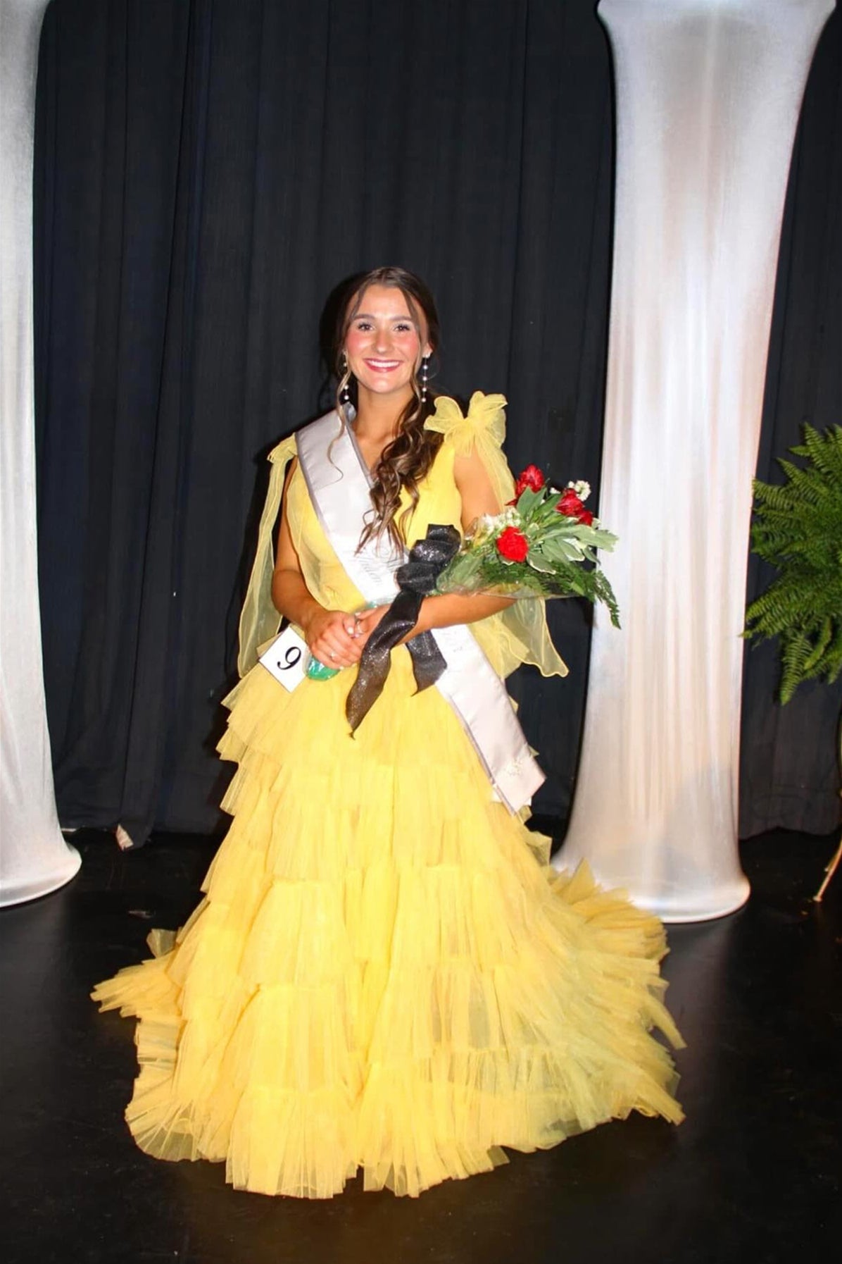 Plunge Neck Blue Ruffle Tiered Long Dress with Slit