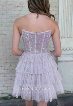Cute Strapless A-Line Zipper Back Tiered Tulle Homecoming Dress with Ruffles