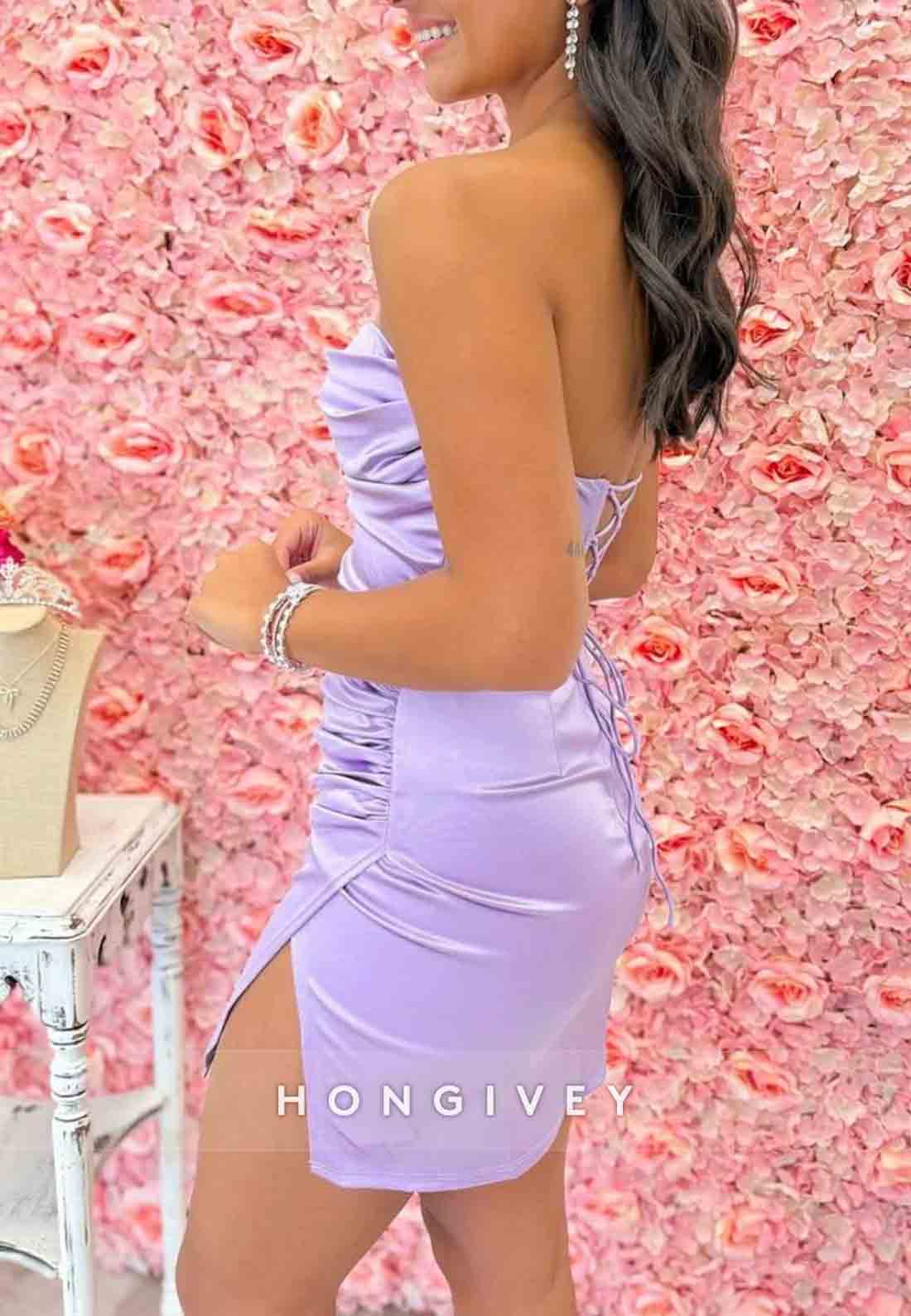 Pretty Sheath Sweetheart Lilac Short Homecoming Dress with Crisscross Back