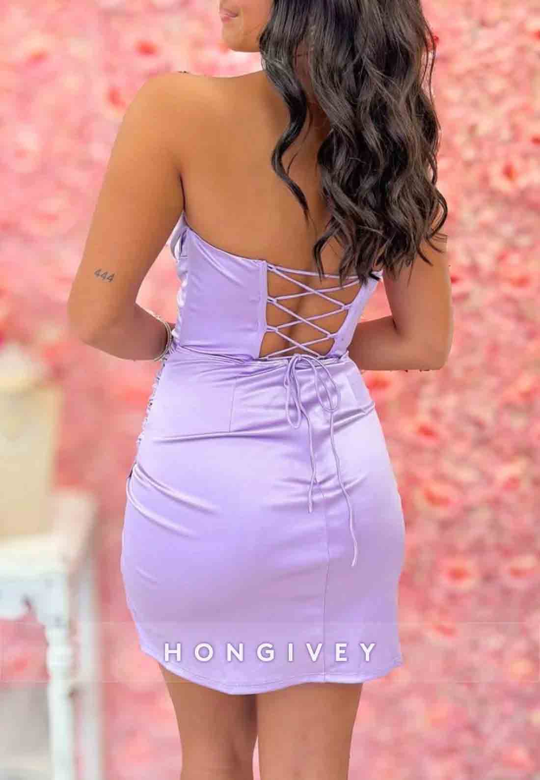 Pretty Sheath Sweetheart Lilac Short Homecoming Dress with Crisscross Back