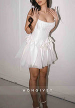 White Strapless A-Line ortset Homecoming Dresses with Satin Bowknots