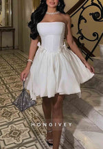 Strapless A-Line Pleated Sleeveless Short Homecoming Dresses with Bowknot