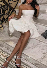 Strapless A-Line Pleated Sleeveless Short Homecoming Dresses with Bowknot