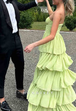 Side Slit A Line Sweetheart Green Prom Dresses Strapless Long Party Dress with Ruffles