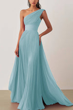 Prom Formal Pleated Dress Rose Color One Shoulder Floor-Length Dress