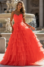 A-Line Tiered Sweetheart Ruched Simple  Evening  Prom Dresses with Train