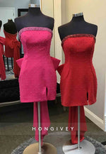 Strapless V-Neck Side Slit Sheath Homecoming Dresses with Back Bowknot