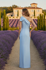 Blue One Shoulder Sleeveless Bow Mermaid Evening Dress