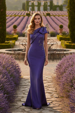 One Shoulder Bow Applique Sleeveless Mermaid Evening Dress