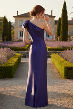 One Shoulder Bow Applique Sleeveless Mermaid Evening Dress