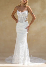 Strapless Lace Court Train Bridal Gowns Sweetheart Mermaid Wedding Dresses