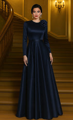 Flower O-Neck Long Sleeve A-Line Floor-Length Evening Dress