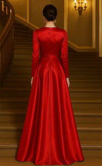 Flower O-Neck Long Sleeve A-Line Floor-Length Evening Dress