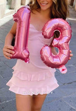 Red Satin Ruffle Mini Sweetheart Homecoming Dress with Crisscross Back