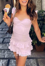 Red Satin Ruffle Mini Sweetheart Homecoming Dress with Crisscross Back