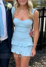 Red Satin Ruffle Mini Sweetheart Homecoming Dress with Crisscross Back