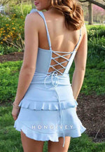 Red Satin Ruffle Mini Sweetheart Homecoming Dress with Crisscross Back