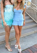 Red Satin Ruffle Mini Sweetheart Homecoming Dress with Crisscross Back