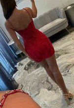 Red Sequin Corset Sheath Mini Homecoming Dress with Beaded Straps